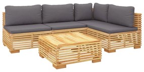 5 pcs conjunto lounge jardim c/ almofadões madeira teca maciça