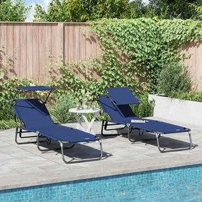 vidaXL Espreguiçadeiras Dobráveis 2 pcs com Toldo Azul 600D Fabric Oxford