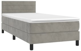 Cama box spring c/ colchão/LED 90x190 cm veludo cinzento-claro