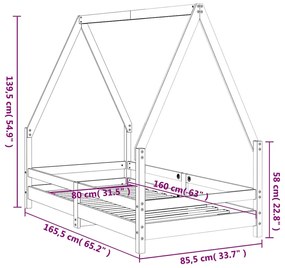 Estrutura de cama infantil 80x160 cm pinho maciço preto