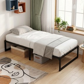 Estrutura de cama 90 x 200 cm com base de metal (COLCHÃO NÃO INCLUIDO), cama individual com espaço de arrumação por baixo, silenciosa, montagem fácil,