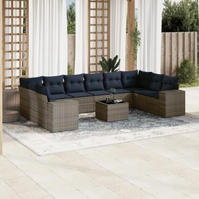 vidaXL 11 pcs conjunto sofás de jardim c/ almofadões vime PE cinzento