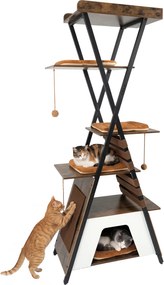 Arranhador para gatos de 185 cm, com vários níveis, 4 plataformas, almofadas, caverna, tapete para arranhar, elásticos e bolas suspensas, em Castanho