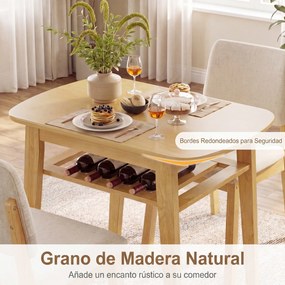 Conjunto de 1 Mesa de Jantar Oval e 2 Cadeiras, 80 x 53 x 74 cm, Assentos Acolchoados, Natural