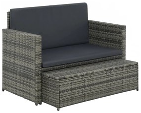 2 pcs conjunto lounge de jardim c/ almofadões vime PE cinzento