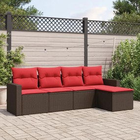 vidaXL 5 pcs conjunto sofás p/ jardim c/ almofadões vime PE castanho