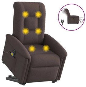 vidaXL Poltrona elétrica elevatória massagens tecido castanho-escuro
