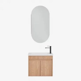 Conjunto De Móvel De Casa De Banho Suspenso Em Madeira Com Lavatório Integrado Narek Ovalado Com Armazenamento 45x90 Cm Abner & Castanho Fresno &  -