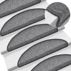 vidaXL Tapetes de escada 15 pcs 56x17x3 cm cinzento escuro