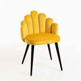 Cadeira Hand Veludo Pernas Pretas - Amarelo