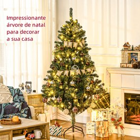 Árvore de Natal Artificial com 150 Luzes LED 650 Ramos e 100 Decorações para Interior Aço Ø106x180 cm Verde