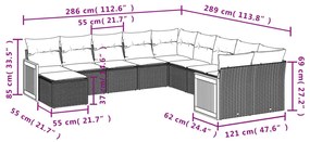11 pcs conjunto sofás de jardim c/ almofadões vime PE cinzento