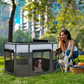 Parque dobrável para cães, gatos e pequenos animais, em tecido Oxford, com espaço de arrumação, 94 x 74 x 60 cm, cinzento e preto