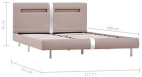 Estrutura de cama c/ LEDs 120x200cm couro artificial cappuccino
