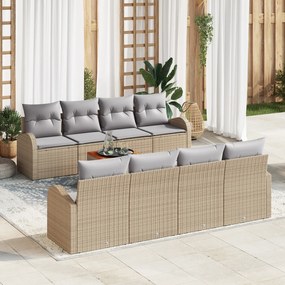 Conjunto de Sofá de Jardim vidaXL de 9 Peças com Almofadas Bege Rattan Poliéster Acácia