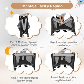Berço bebés Centro de atividades infantil portátil 5 em 1 com protetor de cama trocador de saia colchão removível brinquedos 2 rodas 110 x 78 x 78 cm preto