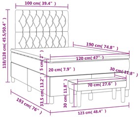 Cama boxspring com colchão 120x190 cm tecido azul