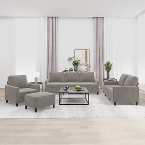 vidaXL 4 pcs conjunto de sofás com almofadões veludo cinzento-claro