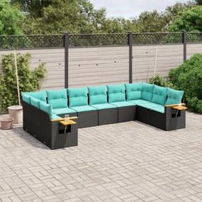 10 pcs conjunto de sofás p/ jardim c/ almofadões vime PE preto