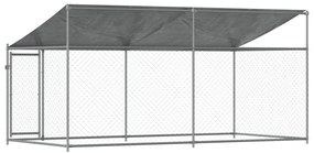 Jaula para cão com telhado/porta 4x2x2 m aço galvanizado cinza