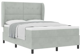 Cama Box com Colchão Cinza Claro, 140x200 cm, em Veludo