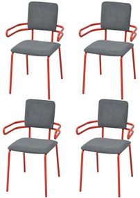 vidaXL Cadeiras de jantar 4 pcs tecido vermelho e cinzento