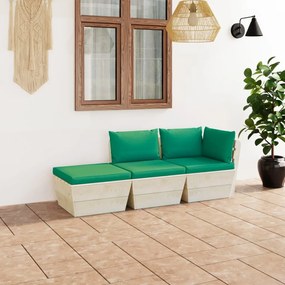 vidaXL 3 pcs conjunto lounge de paletes + almofadões madeira de abeto