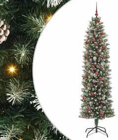 vidaXL Árvore Slim de Natal Artificial Verde e Branco 210 cm