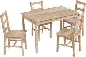 HOMCOM Conjunto de jantar 5 peças Mesa com cadeiras Conjunto de assentos, Madeira maciça, 118 cm x 73 cm x 75 cm, Natural | Aosom Portugal