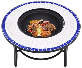 Braseira em mosaico 68 cm cerâmica azul e branco