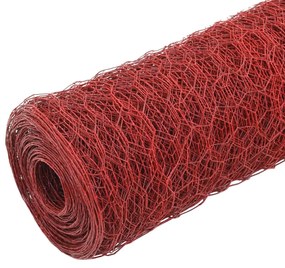 Cerca arame galinheiro 25x0,5m aço c/ revestimento PVC vermelho