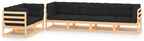 6 pcs conj. lounge jardim c/ almofadões antracite pinho maciço