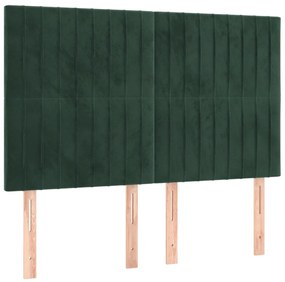 Cabeceira de cama c/ LED veludo 144x5x118/128 cm verde-escuro