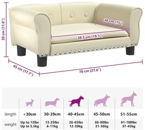 Cama para cães 70x45x30 cm couro artificial cor creme