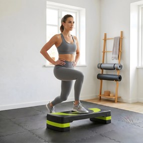 Step para Exercício Aeróbico Plataforma Step com Altura Ajustável em 3 Níveis 80x31x10-20 cm Verde e Preto