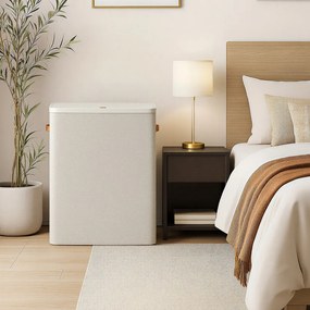 Cesto da roupa suja, cesto de 190 L com 3 compartimentos 64 x 40 x 75 cm, cesto da roupa suja com tampa e pegas bege