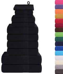 12pcs Conjunto toalhas banho 360 gsm 100% algodão preto