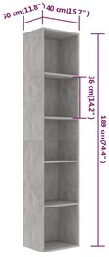 Estante 40x30x189 cm derivados de madeira cinzento cimento