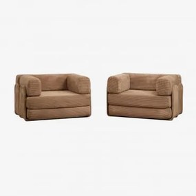 Pack De 2 Poltronas-cama Em Veludo Embaladas A Vácuo Kyoto Bombazina Castanho Camel - Sklum