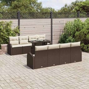 Conjunto de Sofás de Jardim de 9 Peças com Almofadas Castanho Rattan Poli