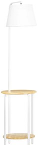 HOMCOM Candeeiro de Pé Moderno com Prateleira Suporte para Lâmpada E27 Máx. 40W com Ecrã de Linho Ø37x162cm Branco e Madeira