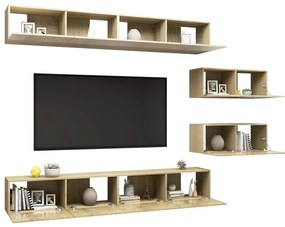 6 pcs conjunto móveis de TV derivados madeira carvalho sonoma