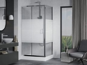 Mexen Apia cabine de duche deslizante 100 x 80 cm, faixas brancas, cromado + base de duche Rio - 840-100-080-01-20-4510