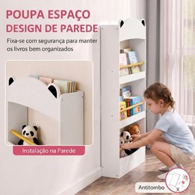 Estante Infantil para Livros de 4 Níveis, Montagem na Parede, para Quarto, Cantinho de Leitura e Sala de Brincar, Branco