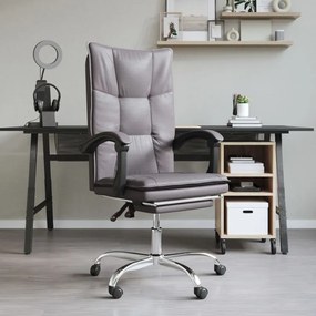 Cadeira de escritório reclinável couro artificial cinzento