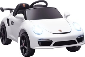 AIYAPLAY Carro Elétrico para Crianças de Polícia 12V com Motor Duplo Sirene Música Sem Fios Buzina Rodas Auxiliares e Faróis LED 105x58x49 cm Branco | Aosom Portugal