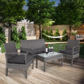 Conjunto de jardim Polyrattan de 4 peças com 2 bancos, 2 sofá e 1 mesa jardim cinzento/antracite