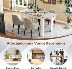 Mesa de jantar extensível moderna 158 x 70 x 76 cm (BANCOS NÃO INCLUIDOS) com pernas em L e superfície ajustável  110 kg  Branca e natural