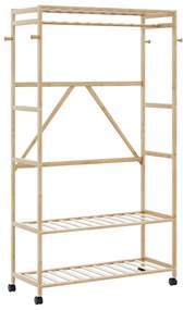 vidaXL Cabide com prateleiras e rodas 110x40x180 cm bambu