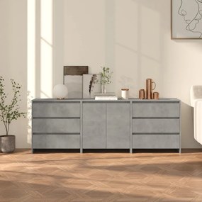 vidaXL 3 pcs aparador em madeira processada cinzento cimento